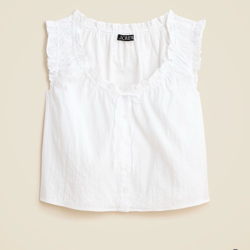 J.Crew White Ruffle-Trim Button-Up Top Size L